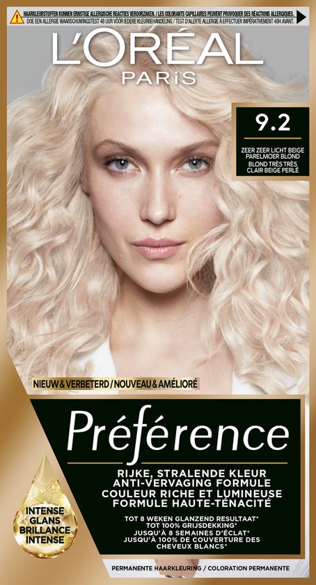 L&#39;Or&#233;al Paris Pr&#233;f&#233;rence Zeer Zeer Licht Beige Parelmoer Blond 9.2 - Permanente Haarkleuring