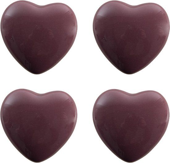Clayre & Eef Deurknop Set van 4 Hart Ø 4 cm Paars Keramiek Meubelknop