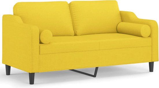vidaXL Tweezitsbank met sierkussens 140 cm stof lichtgeel