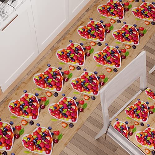 PETTI Artigiani Italiani - Tapijt voor keuken, antislip en wasbaar, 52 x 440 cm, aardbeienmotief, 100% Made in Italy