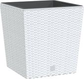 vidaXL Jardinière avec bac amovible aspect rotin 21/32 l pp blanc