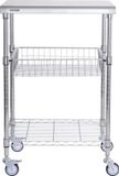 VEVOR Roestvrijstalen Keukenwagen, 3-Laags Serveerwagen met Een Capaciteit Van 213,2 Kg, Laboratoriumwagen, Opruimingswagen, Transportwagen, Opbergwagen met Verzonken Mand en 6 Haken, voor Binnen en Buiten
