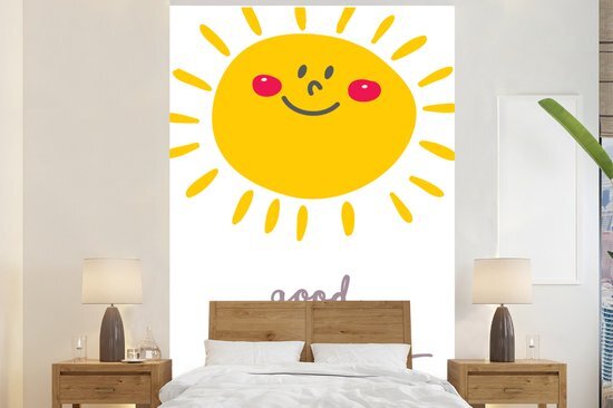 Nr1Wallpaper Behang - Fotobehang Illustratie met de quote Good morning en een lachende zon - Breedte 180 cm x hoogte 280 cm