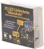 Merkloos LED draadverlichting - zilver - 2 meter - warm wit - op batterijen - met timer - kerstverlichting