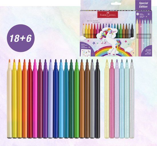 Faber-Castell Viltstiften - 24 Stuks - Met Unicorn Stickers