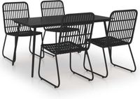 vidaXL 5-delige Tuinset Poly Rattan en Glas Zwart