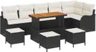 vidaXL - Banc de jardin - Ensemble - 9 - pièces - 8 - places assises - Noir - et - Crème