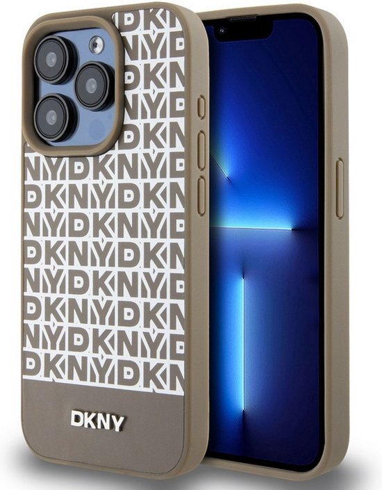 DKNY Repeat Bottom Stripe Back Case (MagSafe Compatible) - Geschikt voor Apple iPhone 13 Pro Max (6.7") - Bruin