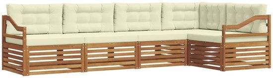 vidaXL - Hoek loungeset - 5 zitplekken - Natuurlijk en crème - Acacia hout