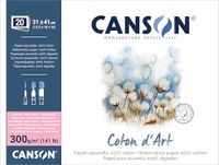 Canson Coton D'Art Aquarelpapier, gesatineerde korrel, 300 g/m², 4-zijdig gelijmd, 31 x 41 cm, natuurwit, 20 vellen