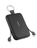 RORRY CharmGo 10.000 mAh powerbank, PD 30 W snel opladen, draagbare oplader met geïntegreerde kabels en sleutelhanger, draagbare externe accu voor iPhone 17/16/15, AirPods 2/3/4/Pro, zwart
