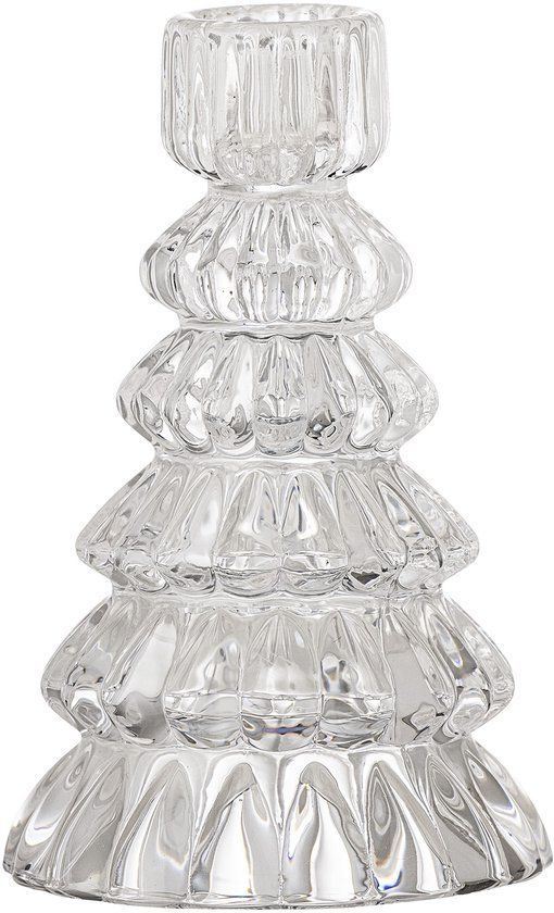 Bloomingville Saynab glazen kandelaar – transparant helder glas | kerstboomdesign | decoratieve kaarshouder voor dinerkaarsen | Ø8,5 x H13 cm
