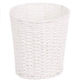 Ronde rieten prullenmand voor slaapkamer, badkamer, kantoor of thuis (wit) | Ronde natuurlijke geweven mand, open bovenkant, 25 cm; vuilnisbak voor badkamer, kantoor en woonkamer; kleine decoratieve