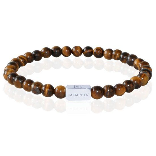 Memphis Kralen Armband Geel Tijgeroog Edelstaal Kraal-21cm