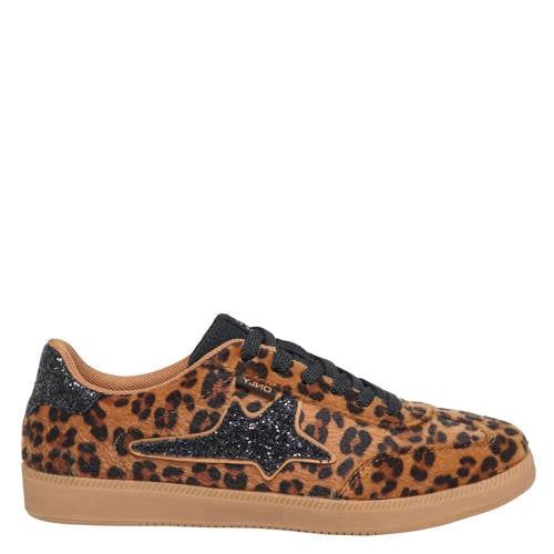 ONLY Onlsandra Pony Leo sneakers met panterprint - cognac