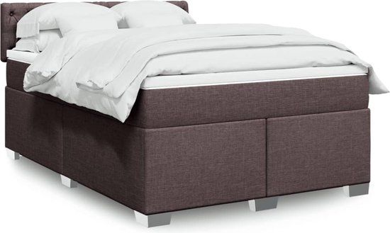 VidaXL Boxspring met matras stof donkerbruin 140x200 cm