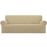 Easy-Going Stretch Bankhoes, 1-delige bankhoes, meubelbeschermer, bank, zacht met elastische onderkant, voor kinderen, polyester spandex jacquardstof, kleine ruitjes (Sofa, Beige)