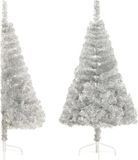 vidaXL Kunstkerstboom half met standaard 120 cm PET zilverkleurig