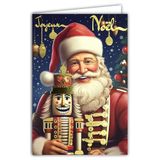 61-5832 Merry Christmas 61-5832 Glanzende Gouden Tekst Kerstkaart met Witte Envelop, 12 x 17,5 cm, Kerstman met Notenkraker Houten Soldaat, Gemaakt in Frankrijk