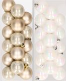 Decoris Kaemingk B.V. Kleine kerstballen - 32x st - champagne en wit parelmoer - D4 cm - kunststof - kerstversiering