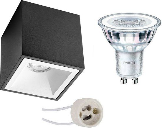 BES LED Opbouwspot Set - Pragmi Cliron Pro - GU10 - Vierkant - Mat Zwart/Wit - 4000K - 3W - 275lm