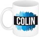 Bellatio Decorations Shoppartners Bv Colin naam cadeau koffie mok - beker - met blauw verfstrepen - Cadeau collega - vaderdag - verjaardag - meester - coach - 300 ml - wit