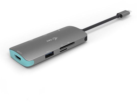 i-tec USB-C Metal Nano Dock - 4K HDMI, USB-A, Audio/Mic, Card Reader, USB-C Charging - Space Gray