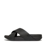 FitFlop Surfer Heren Tumbled-Leer Cross Slides Slippers Zwart Maat 41