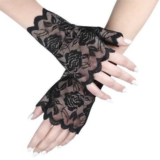 Banned Ramona Lace Gloves Dames Vingerloze handschoenen - Zwart