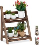 Merkloos Relaxdays plantenrek - 2 etages - hout - klapbaar - 51,5x41x24 cm - donkerbruin