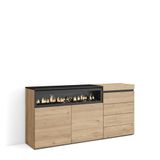 Skraut Home Dressoir, Opbergkast, Buffetkast, Sideboard, Ladekast, Commode met Elektrische Haard, Moderne Stijl, Eiken, 157x75x35 cm