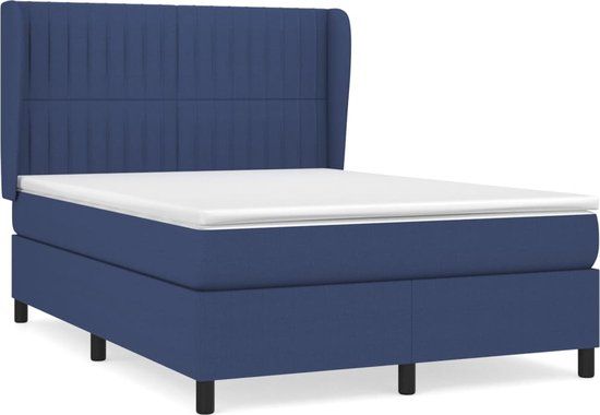 vidaXL Boxspring met matras stof blauw 140x200 cm