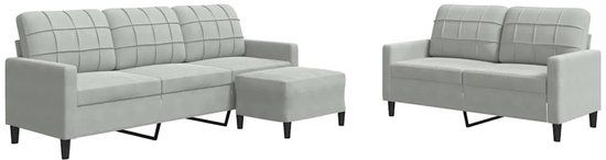 vidaXL 3-delige Loungeset met kussens fluweel lichtgrijs