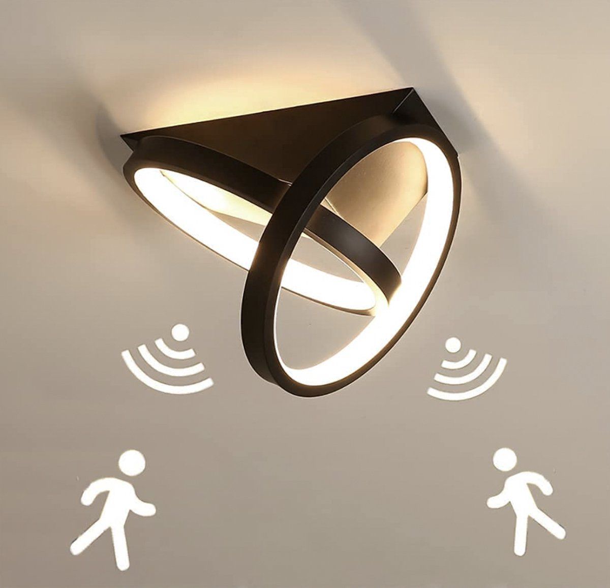 TRUYOK 26W LED Plafondlamp met Bewegingsdetector Zwart - Warm Wit 3000K