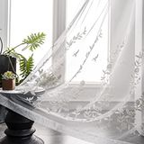 Melodieux Bloem borduurwerk doorschijnend gordijn voor woonkamer, slaapkamer, boerderij stijl staaf zak voile laken, witte bloem, 52 bij 96 inch (1 paneel)