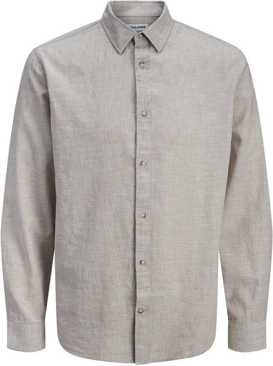 Jack & Jones Heren Overhemd regular fit Katoen Linnen Korte Mouw Bruin M