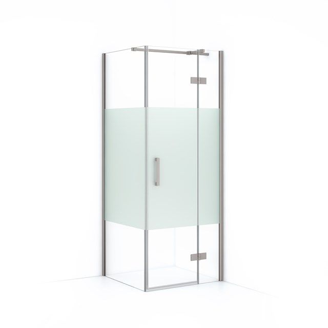 Maxaro Douchecabine Diamond 80x80cm 8mm Helder Veiligheidsglas met Matte Strook Geborsteld RVS