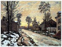 ArtPlaza TW91902 Monet Claude - Road to Louveciennes, melting snow children, sunset decoratieve panelen, hout MDF, meerkleurig, 80x60 cm