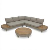 California California ensemble de salon d'angle pour 5 personnes | aluminium + bois dur | beige | 4 pièces