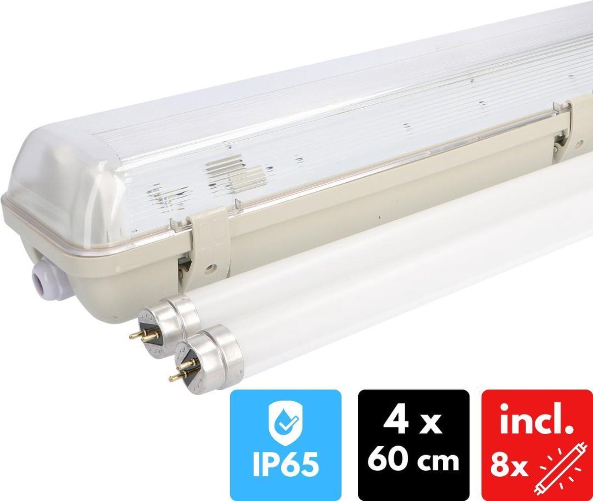 Proventa EcoPlus LED TL Dubbel armatuur incl. LED buizen - Waterdicht - 4 stuks