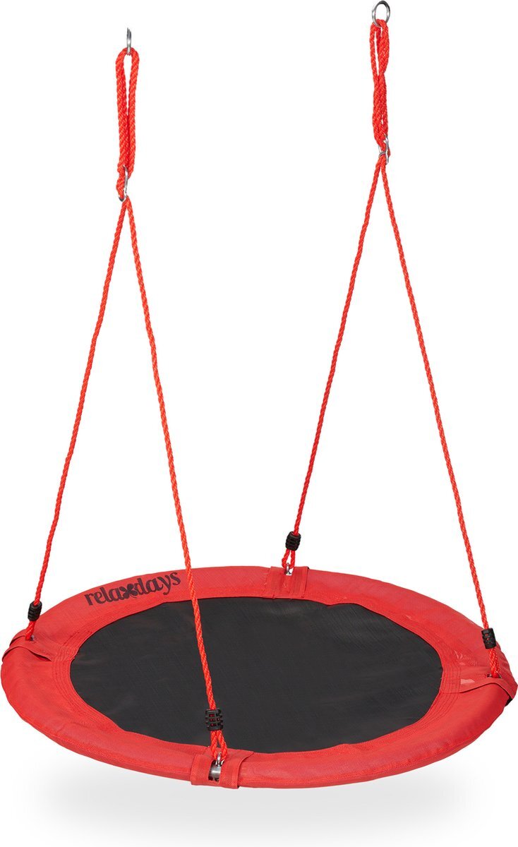 Relaxdays ronde nestschommel 100 cm - buitenspeelgoed - binnen - buiten - kinderschommel - rood