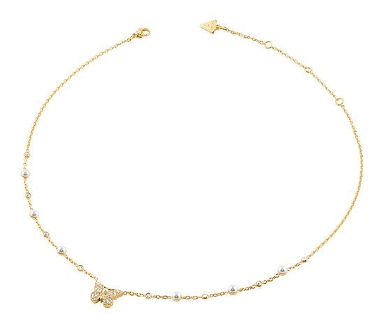 GUESS Borboleta 16-18" Pave Necklace Yellow Gold goudkleurig