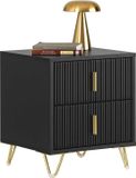 Merkloos Modern nachtkastje met 2 lades - Zwart en goud - Metaal - 40 cm x 47 cm x 40 cm