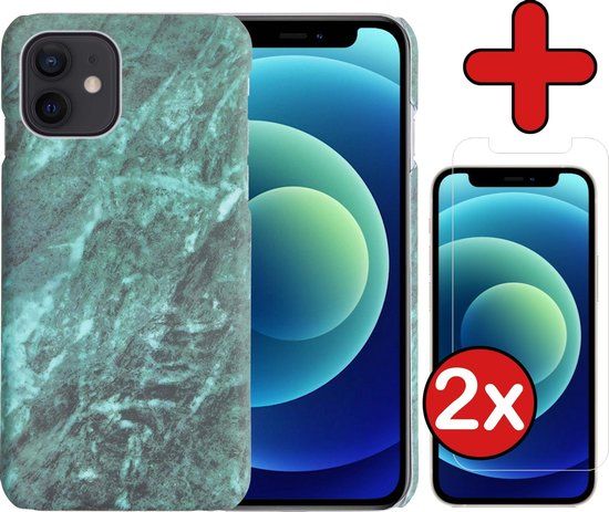 BTH iPhone 12 Mini Case - Green Marble Hard Cover with Screen Protector