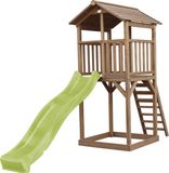 AXI Beach Tower Speeltoestel in Bruin - Speeltoren met Zandbak en Limoen Groene Glijbaan - FSC hout - Speelhuis op palen voor de tuin