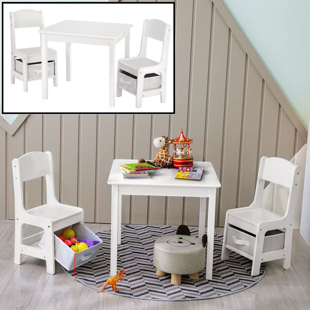 Decopatent Kindertafel met stoeltjes - Hout - Wit - 1 tafel en 2 stoelen voor kinderen