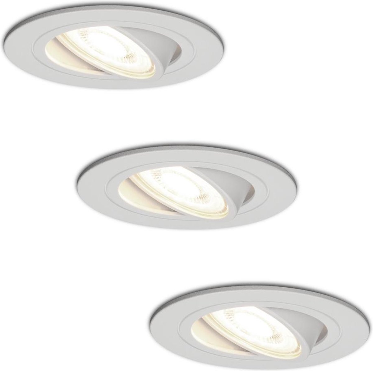 HOFTRONIC 3x Pittsburg - Kantelbare inbouwspot - LED - Rond zaagmaat 75mm - Wit - Dimbaar - 5 Watt - 350 lumen - 230V - 4000K Neutraal wit - Verwisselbare GU10 - Plafondspots - Inbouwspot voor binnen -