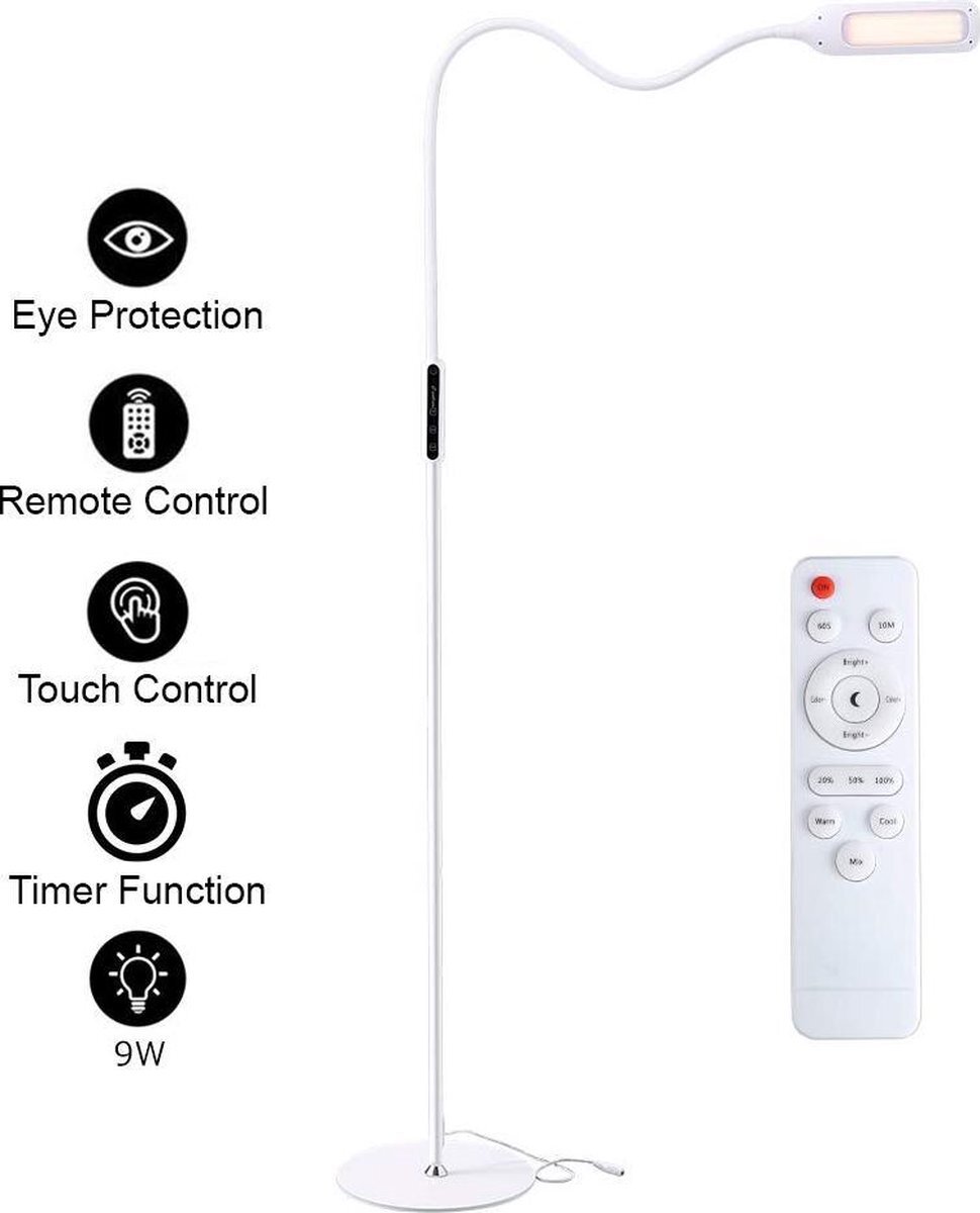ZNFLR U19A LED lamp - Staande lamp - Vloerlamp - Dimbaar incl. 9W 1000LM - 180CM Hoog - Wit