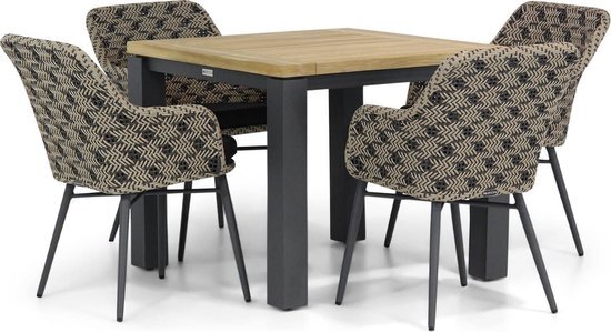 Lifestyle Crossway/Veneto 90 cm dining tuinset 5-delig - Zwart-wit - 4 zitplekken