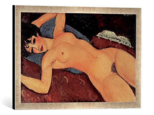kunst für alle Ingelijste afbeelding van Amedeo Modigliani rode vrouwenakt, kunstdruk in hoogwaardige handgemaakte fotolijst, 60 x 40 cm, zilver Raya